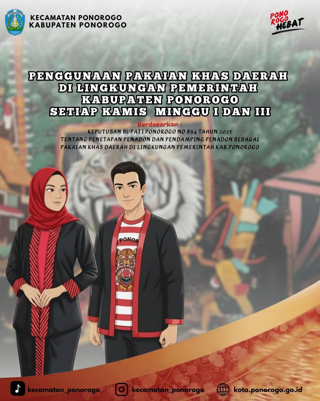 Lestarikan Identitas Kota Reog, Pemkab Ponorogo Tetapkan Penggunaan Penadon dan Pendamping Penadon Dua Kali Sebulan